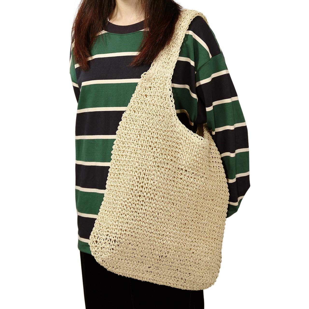 A05—Women Straw Woven Beach Bag Tote Shoulder Handmade Weaving Handbag