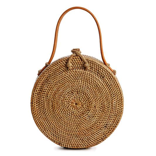 A06—Crafts Round Rattan Bag for Women - Handmade Ata Wicker Woven Purse