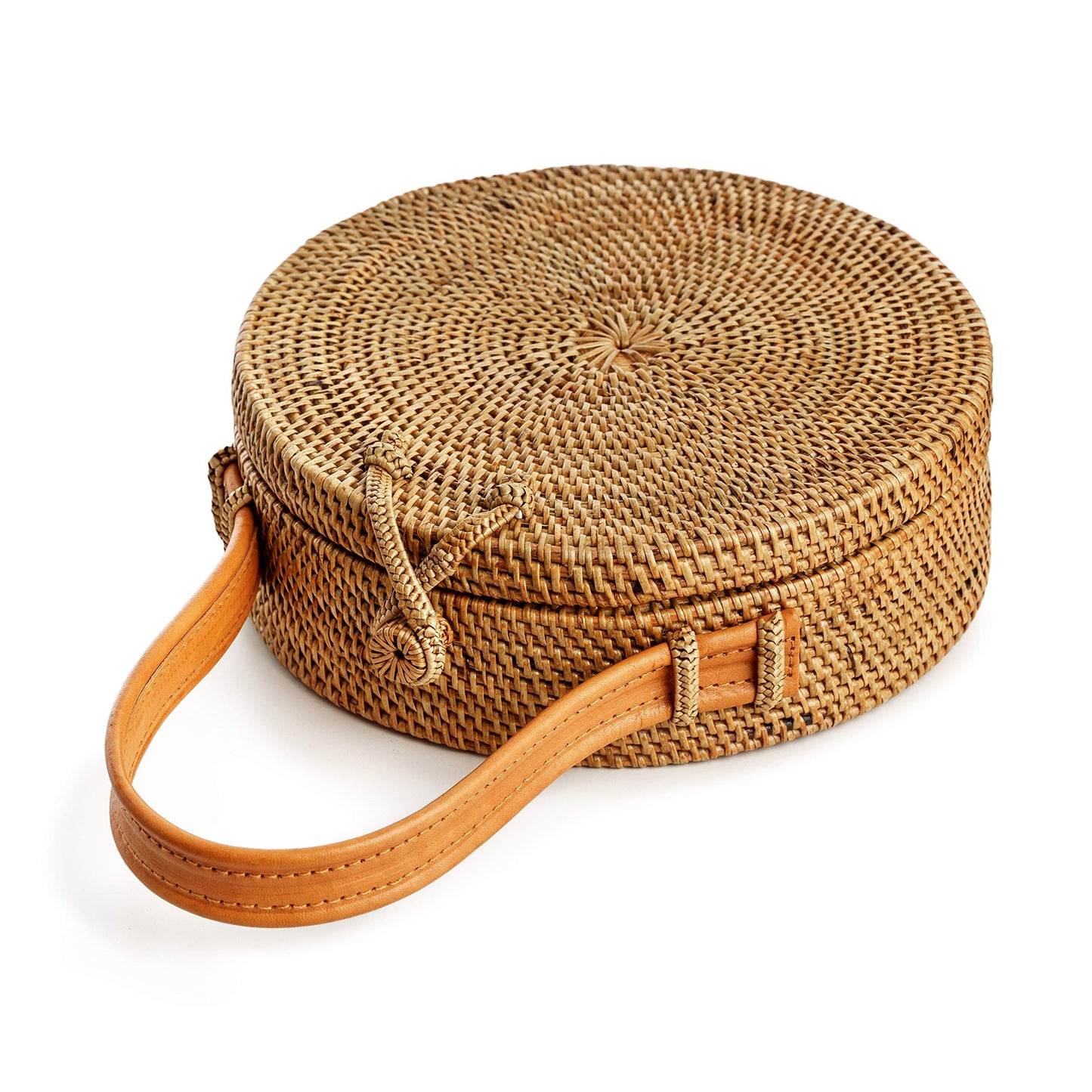 A06—Crafts Round Rattan Bag for Women - Handmade Ata Wicker Woven Purse