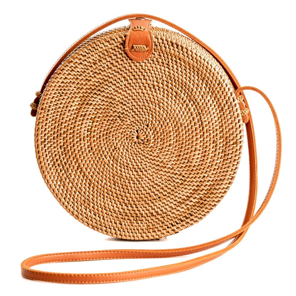 A06—Crafts Round Rattan Bag for Women - Handmade Ata Wicker Woven Purse